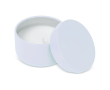 Bougie en cire végétale dans un pot en acier recyclé circulaire couleur blanc
