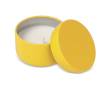 Bougie en cire végétale dans un pot en acier recyclé circulaire couleur jaune