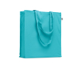 Sac en coton bio coloré à soufflet et longues anses 220 g/m² couleur turquoise