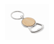 Porte-clés décapsuleur en métal avec détail circulaire en bambou couleur bois