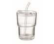 Verre avec couvercle anti-goutte et paille en verre 300ml couleur transparent