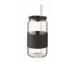 Verre en borosilicate avec paille assortie et bande en silicone 550ml couleur noir