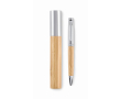 Stylo avec corps en bambou dans étui cylindrique assorti, encre bleue couleur bois