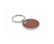 Porte-clés en métal forme ronde avec incrustation en cuir synthétique couleur marron
