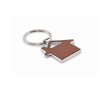 Porte-clés métallique forme de maison incrustation cuir synthétique couleur marron