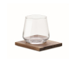Verre court à whisky avec sous-verre en bois d'acacia couleur transparent