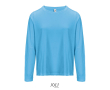 T-shirt coton semi-peigné manches longues col rond couleur cyan