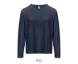 T-shirt coton semi-peigné manches longues col rond couleur bleu marine