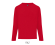 T-shirt coton semi-peigné manches longues col rond couleur rouge