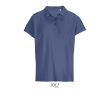 Polo femme 100% coton peigné col côtelé avec 3 boutons couleur bleu jean