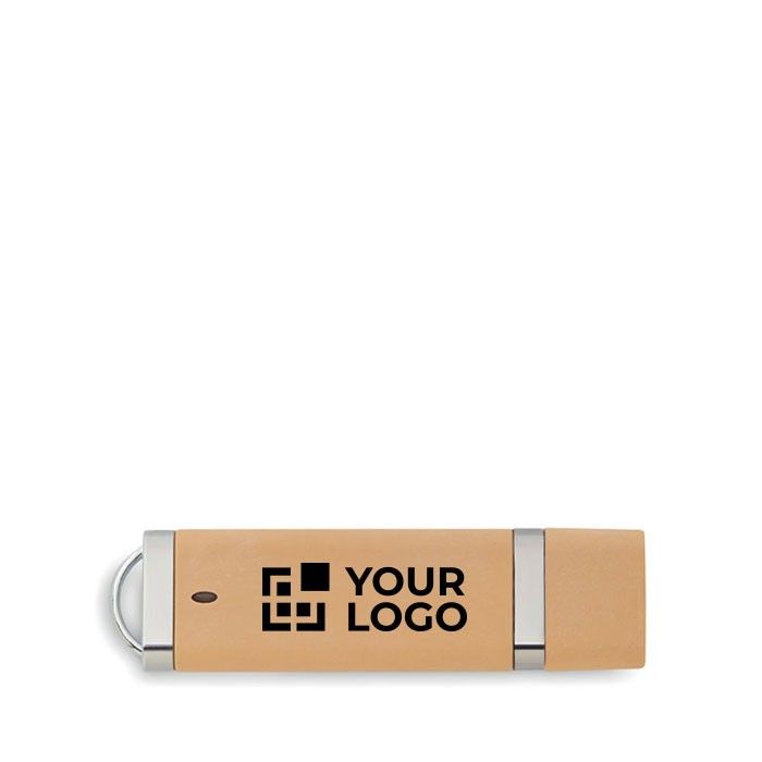Clé USB impression intégrale en paille de blé avec capuchon et anneau