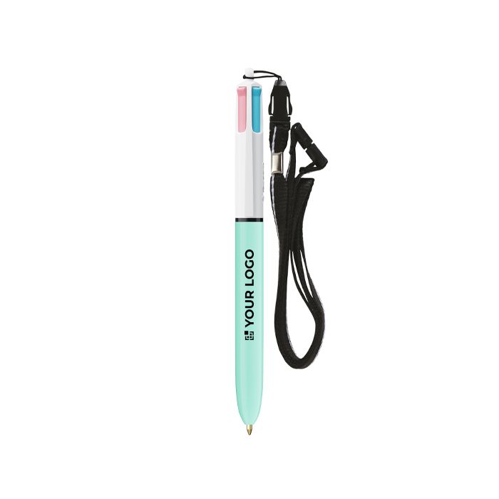 Stylo à bille en plastique BIC® à 4 couleurs avec cordon
