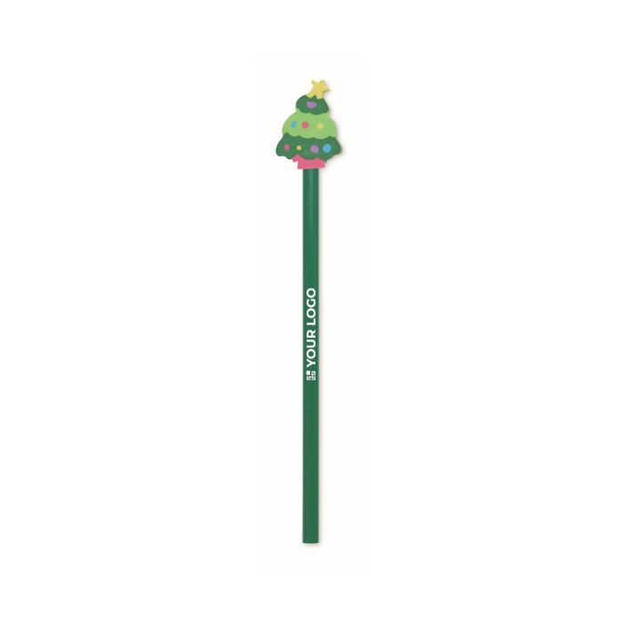 Crayon en bois de peuplier avec motifs de Noël et gomme