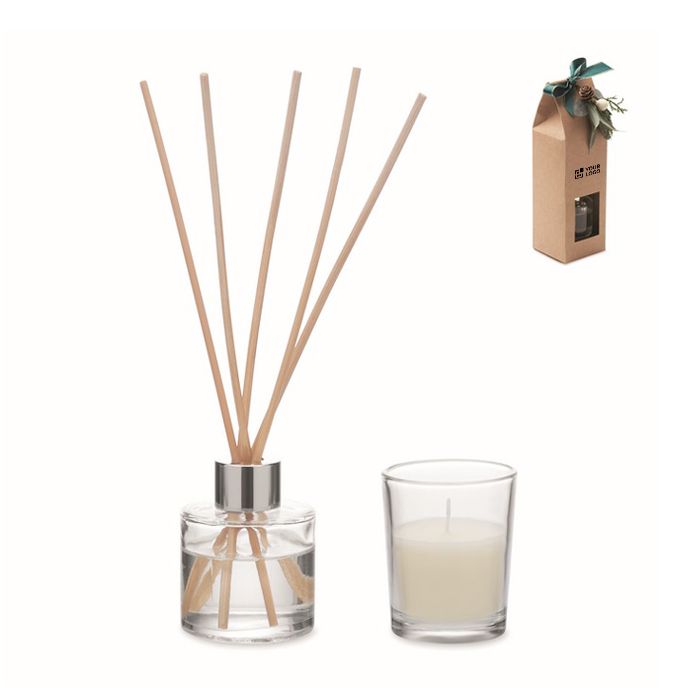 Coffret avec diffuseur en verre et bougie parfumée à la vanille