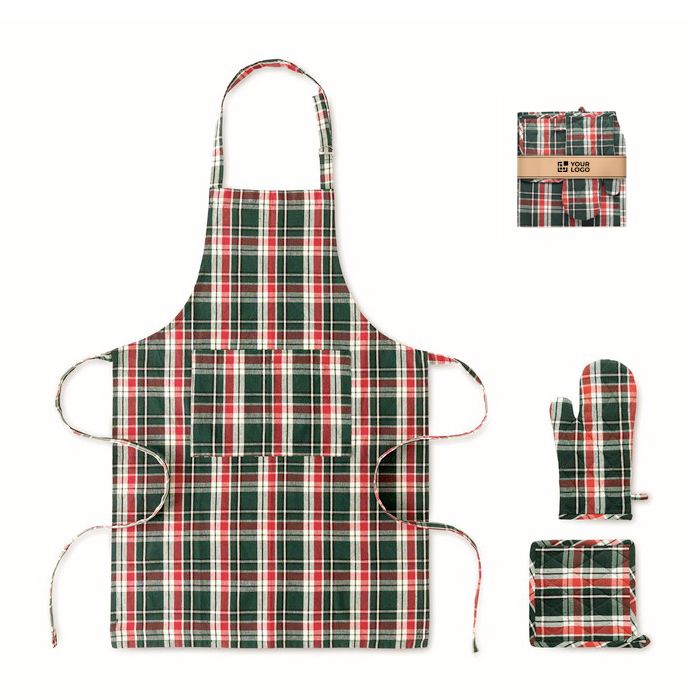Ensemble de cuisine en coton à carreaux 200 g/m²
