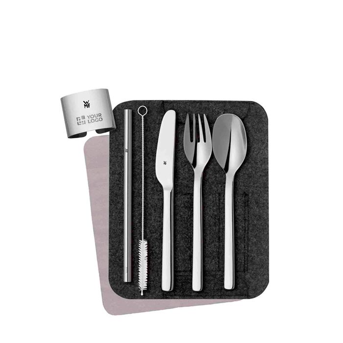 Étui avec set de couverts en acier inoxydable et paille WMF