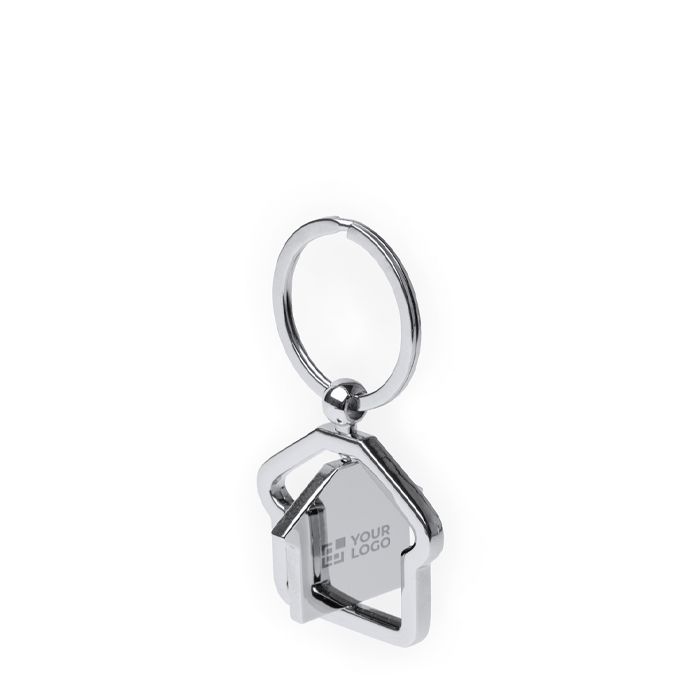 Porte-clés métallique rotatif en forme de maison avec zone de marquage