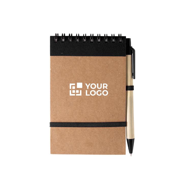 Bloc-notes en carton recyclé avec stylo et fermeture élastique