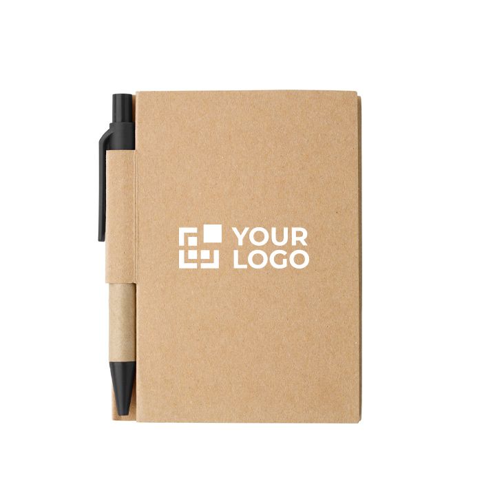 Bloc-notes en carton avec stylo à encre noire et feuilles lignées