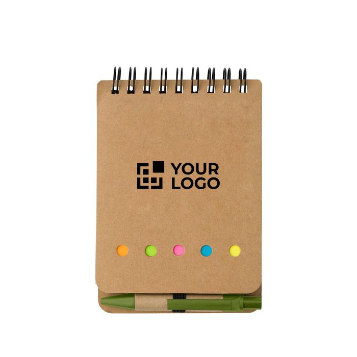 Bloc-notes en carton avec spirale, stylo et feuilles lignées