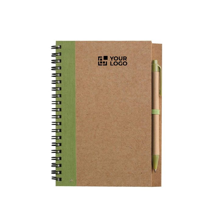 Bloc-notes A5 en carton recyclé avec stylo, pages lignées