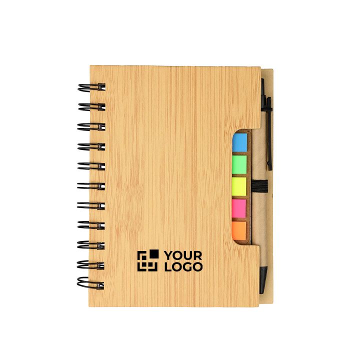 Carnet en bambou avec notes adhésives, stylo et pages lignées