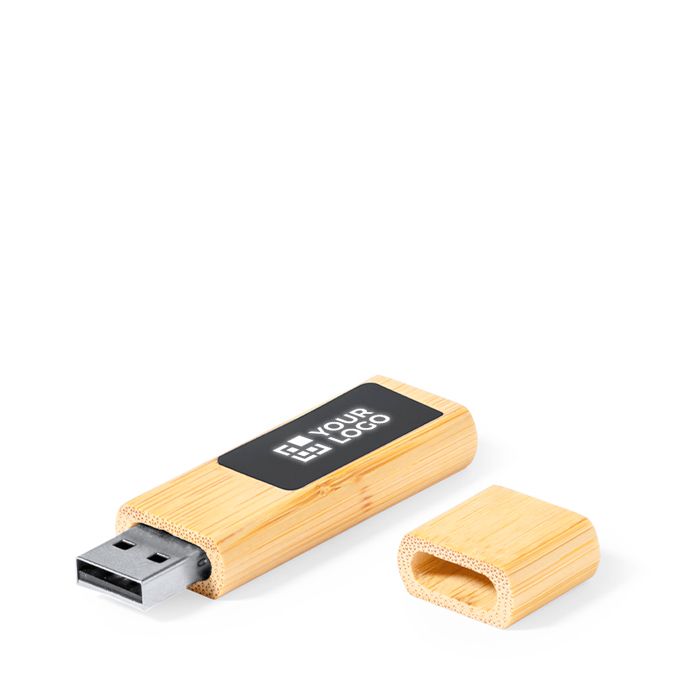 USB en bambou avec fermeture magnétique et zone de marquage lumineuse