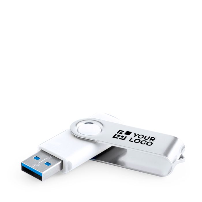 Clé USB avec clip métallique format pivotant et corps blanc