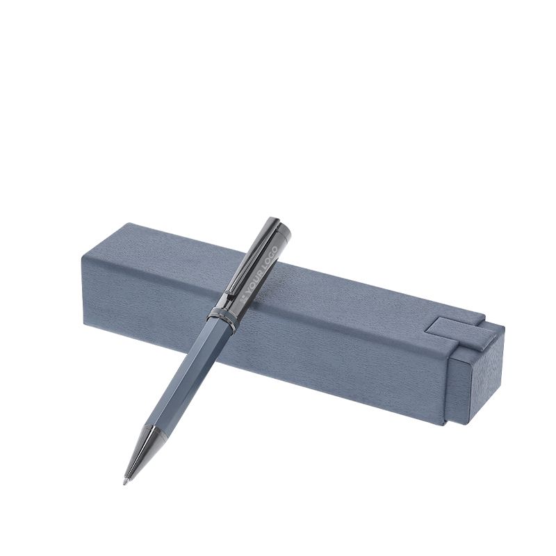 Stylo premium métallique rotatif et rechargeable, encre bleue