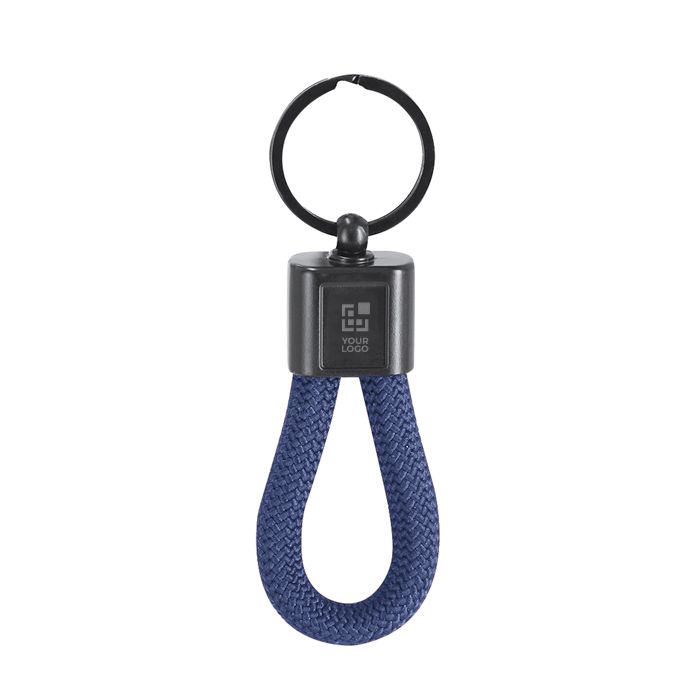 Porte-clés avec cordon en polyester et plaque métallisée pour marquage