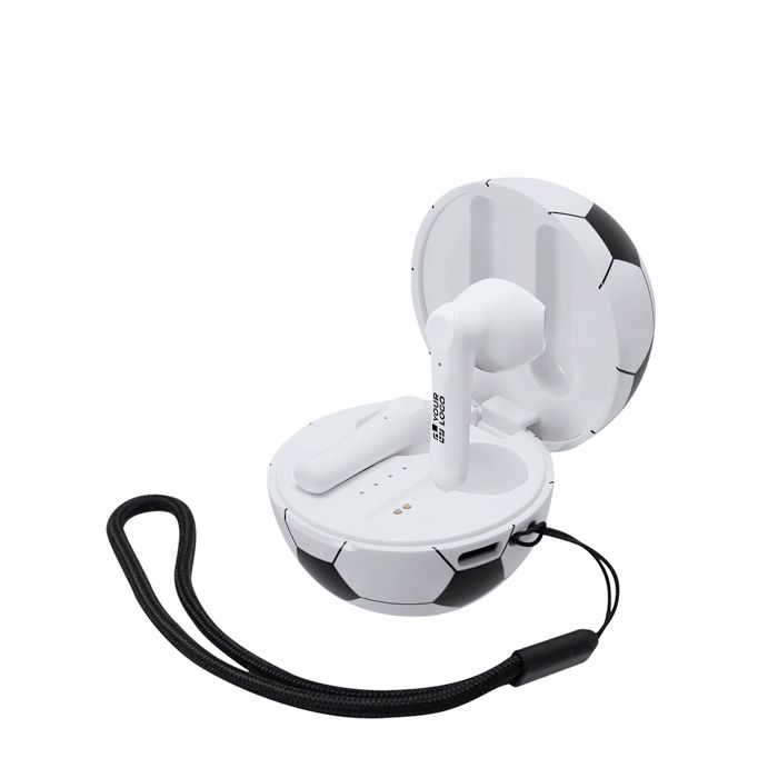 Écouteurs dans un étui en forme de ballon avec anse de transport