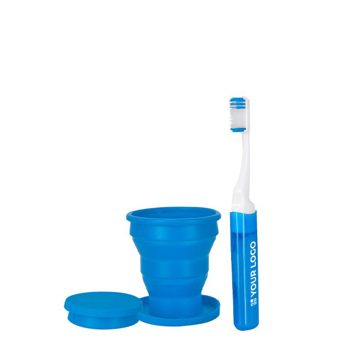 Set dentaire de voyage avec brosse et gobelet pliable, sac plastique