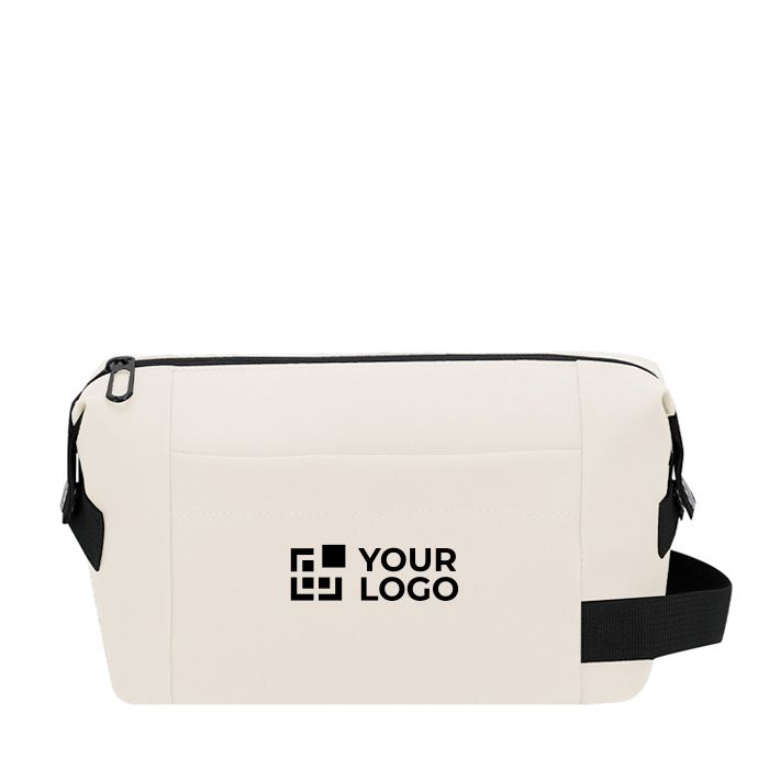 Trousse en cuir synthétique avec fermeture éclair et poignée latérale