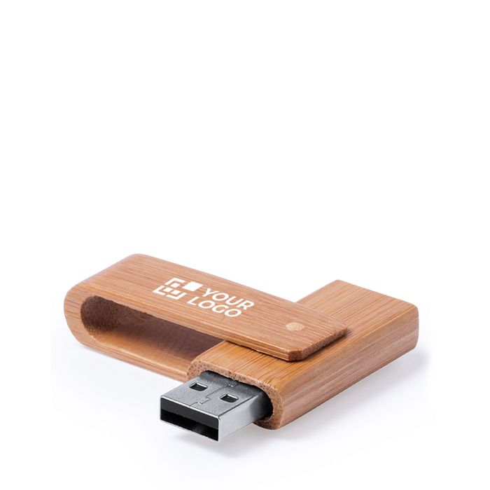 Clé USB en bambou avec mécanisme pivotant protecteur