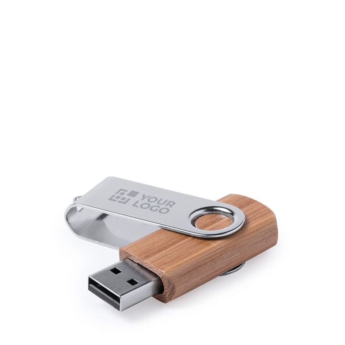 Clé USB en bambou avec clip métallique pivotant
