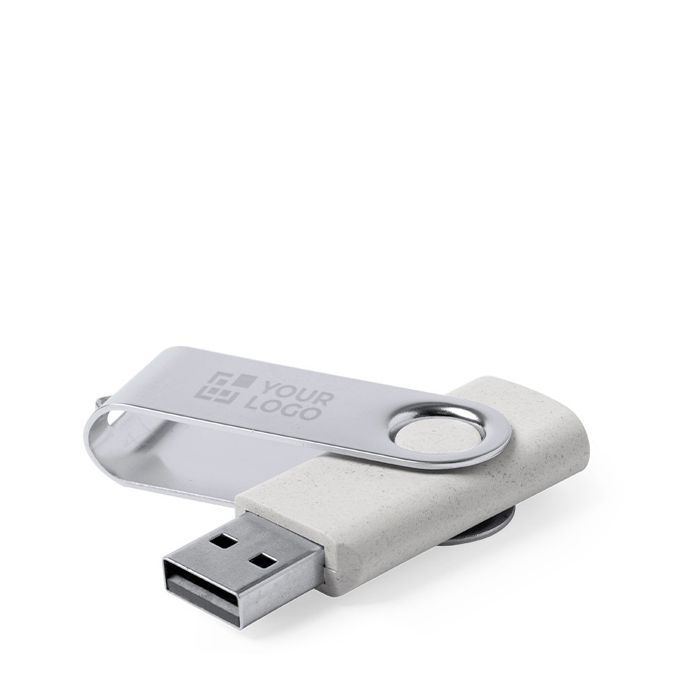 Clé USB en paille de blé avec clip métallique pivotant