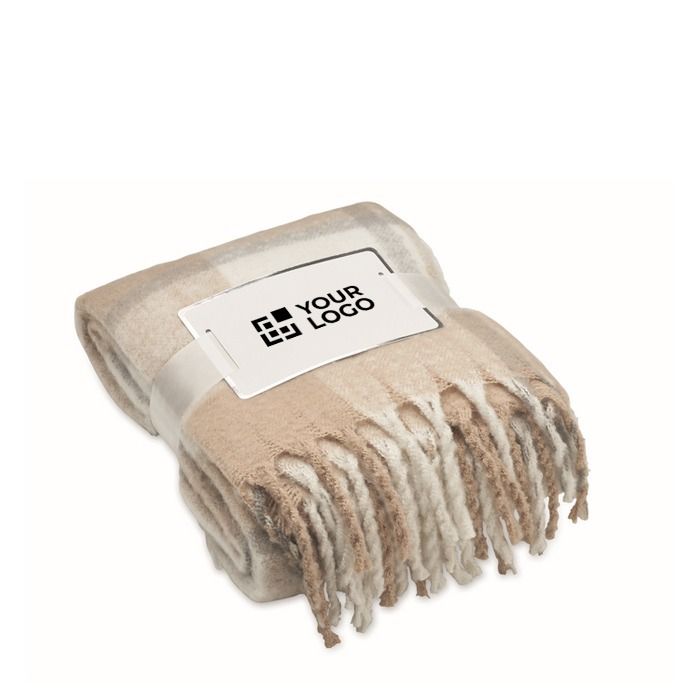 Plaid en polyester recyclé (RPET) à carreaux avec franges