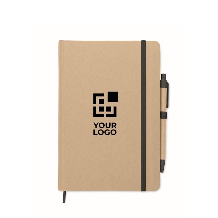 Carnet de notes A5 en carton recyclé avec stylo à bille bleu