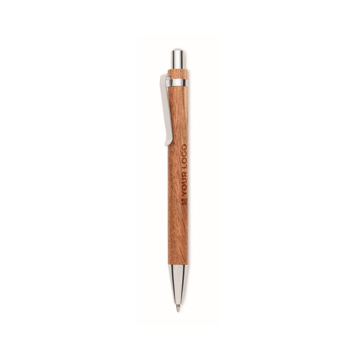 Stylo en bois d’acacia avec mécanisme à clic et encre bleue