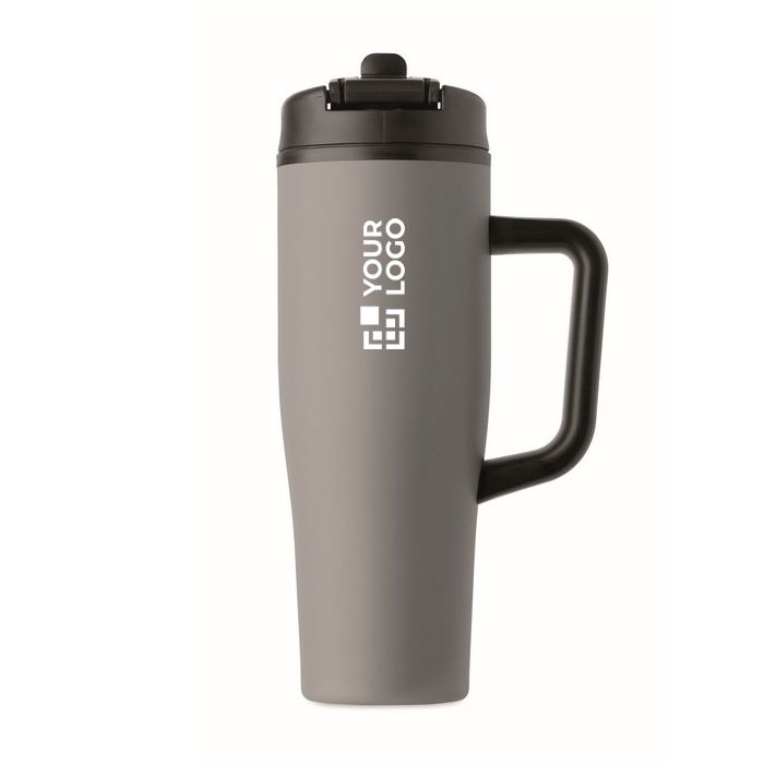 Mug isotherme en inox recyclé et antifuite avec anse et paille 900 ml