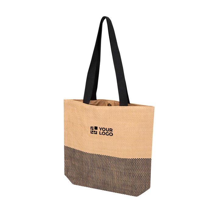 Sac en paille tressée avec bouton magnétique et base large 10 L