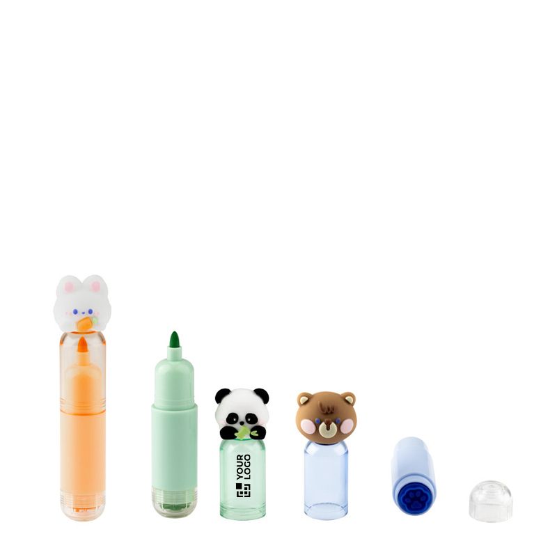 Set de 3 stylos colorés avec motifs d'animaux et tampons pour enfants