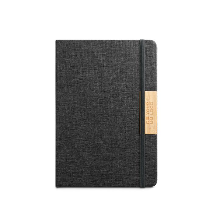 Cahier A5 rigide en bambou et RPET avec fermeture, pages lignées