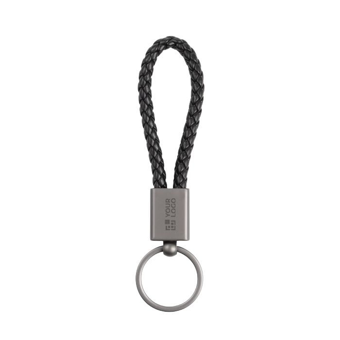 Porte-clés rectangulaire avec cordon en polyester et effet métallique