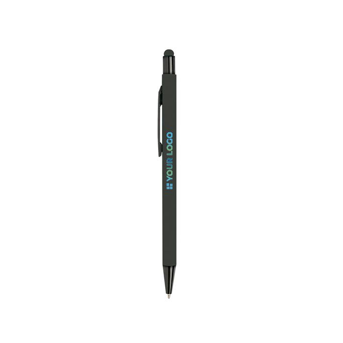 Stylo en aluminium avec corps caoutchouc et pointe tactile encre bleue avec zone d'impression