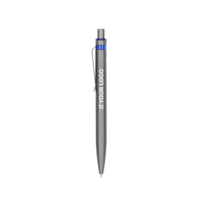 Stylo en aluminium recyclé avec détail coloré encre bleue avec zone d'impression