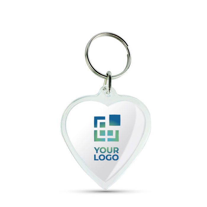 Porte-clés en forme de cœur avec insertion de papier sur deux faces avec zone d'impression