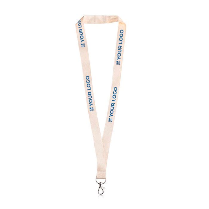 Lanyard classique en coton bio naturel 2 cm avec zone d'impression