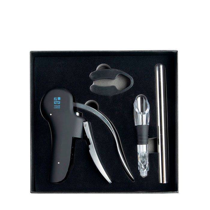 Set de vin glamour en acier inoxydable avec 3 fonctions avec zone d'impression
