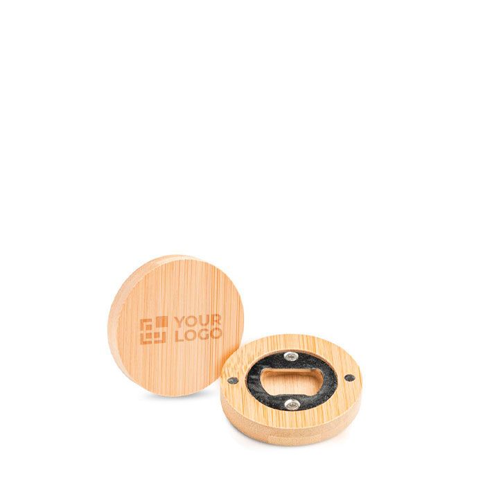 Décapsuleur en acier inoxydable et bambou avec aimant avec zone d'impression